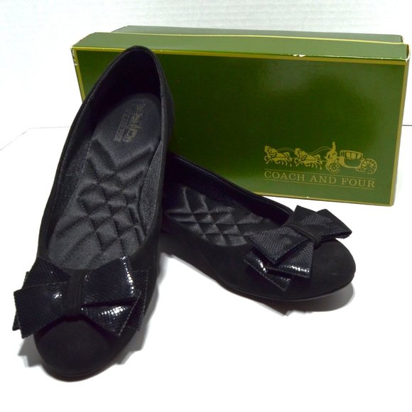 Coach And Four Flora Flats in Black Suede with Bow Women's Size 8.5 in Box - Picture 2 of 7
